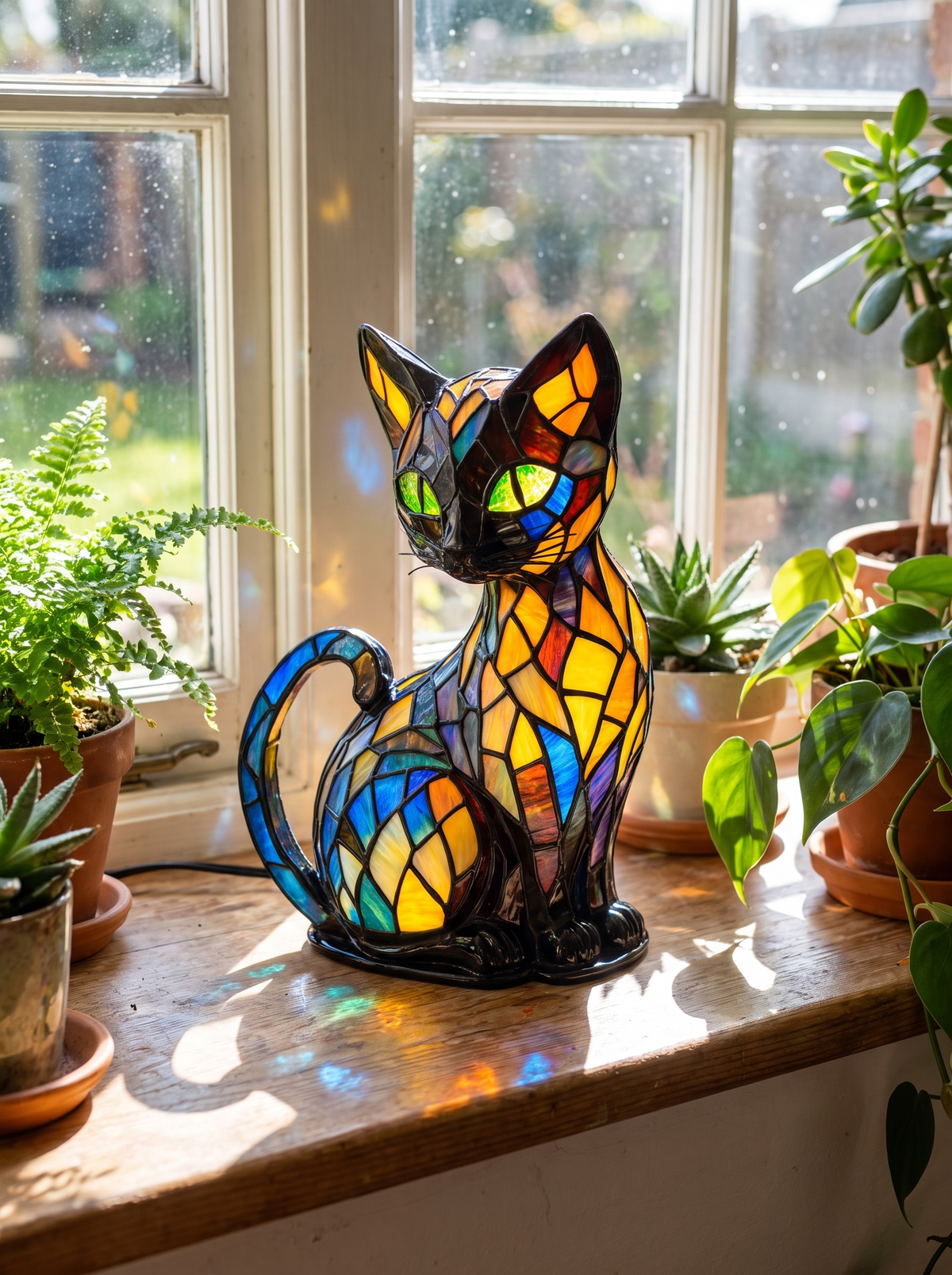 Stained Glass Cat Night Lamp Charming By Day Too