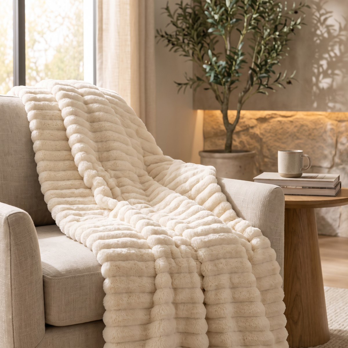 Faux Fur Plush Throw Blanket styled in a home