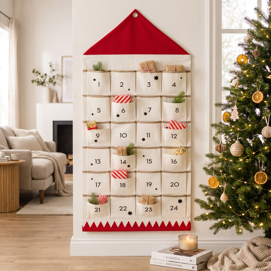 Fabric Christmas Advent Calendar styled in a home