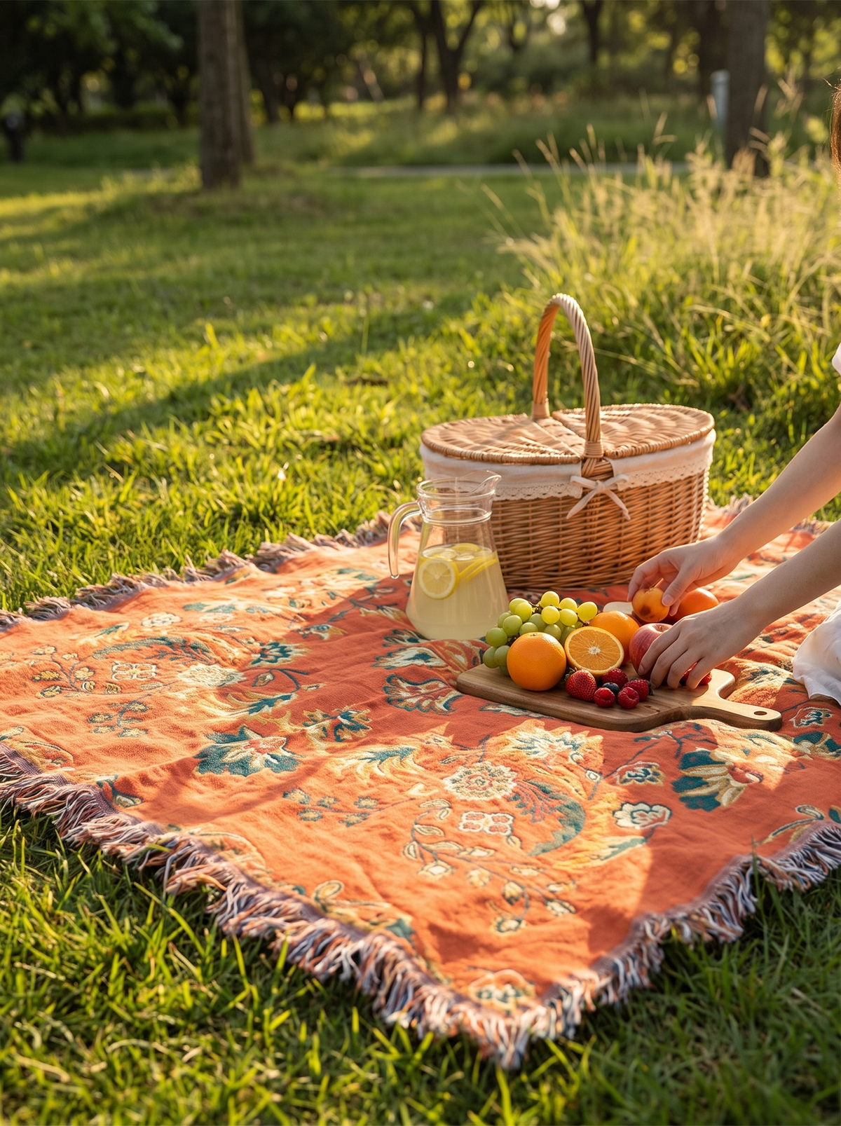 Reversible Cotton Fringe Throw Take It Outside