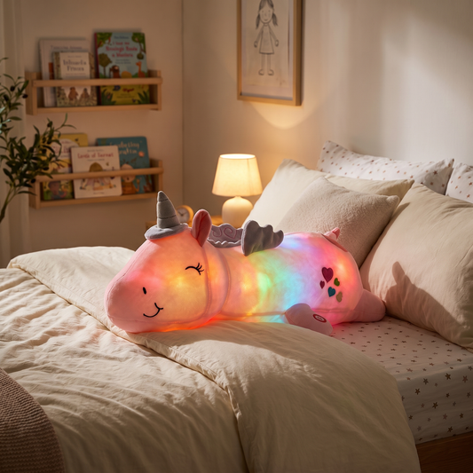 Unicorn Plush Night Light styled in a home