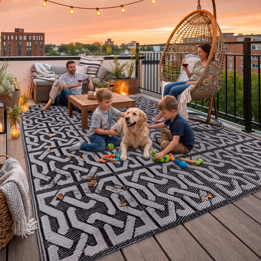 Reversible Outdoor Rug | Black & Grey Modern Patio Mat