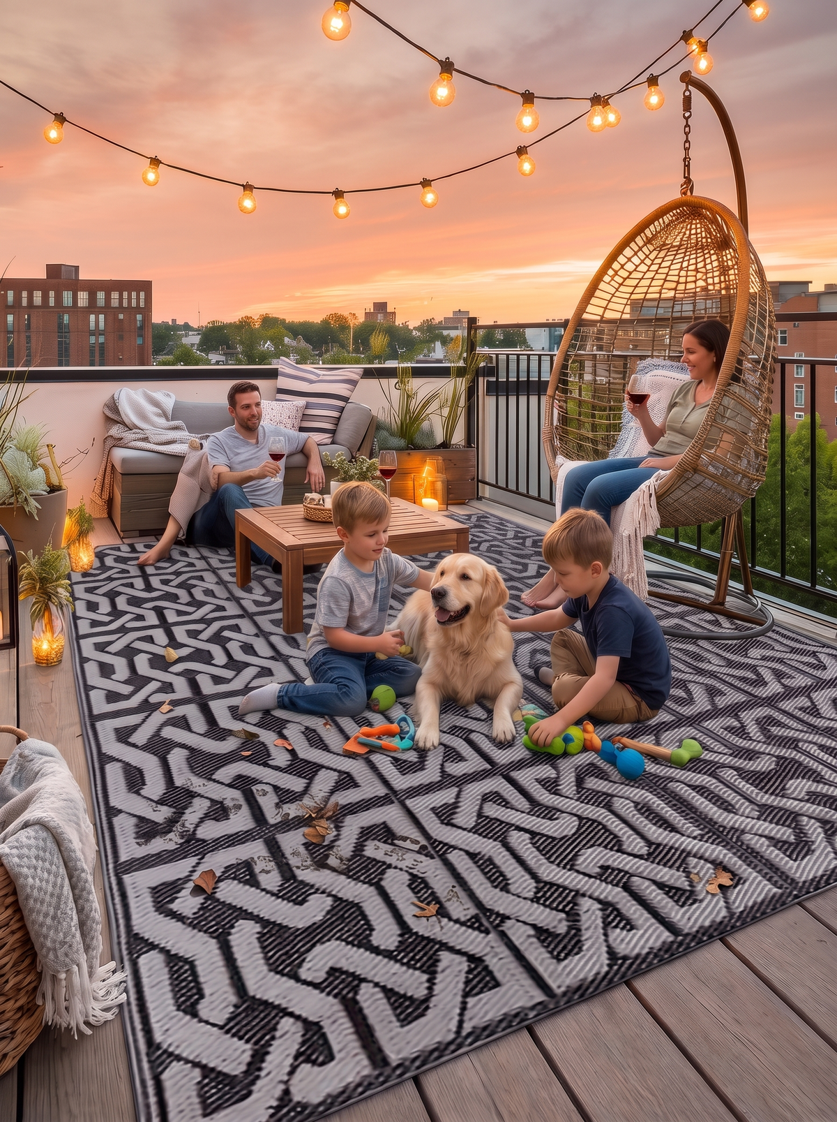 Reversible Outdoor Patio Rug Black and Grey lifestyle image 1