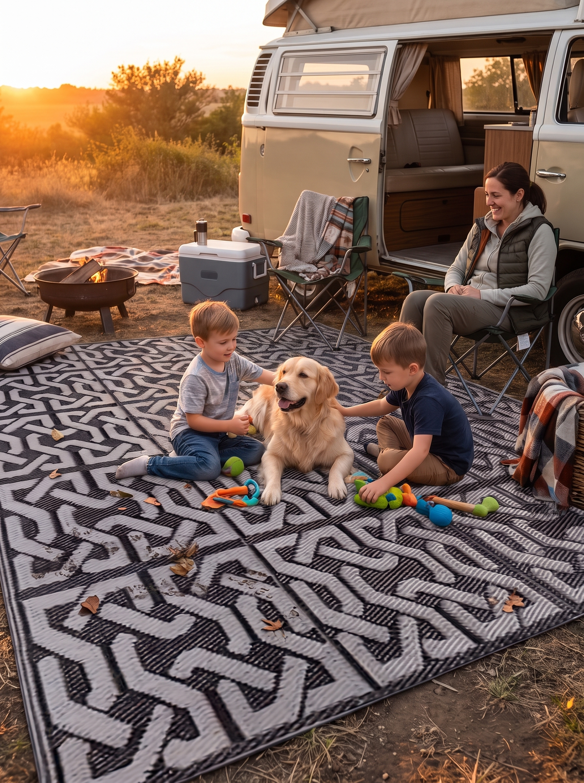 Reversible Outdoor Patio Rug Black and Grey lifestyle image 3