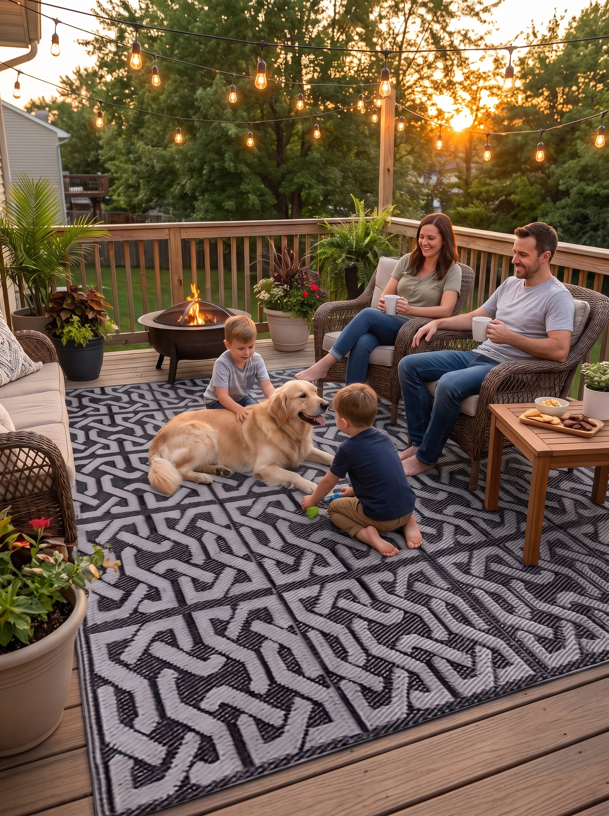 Reversible Outdoor Patio Rug Black and Grey lifestyle image 2