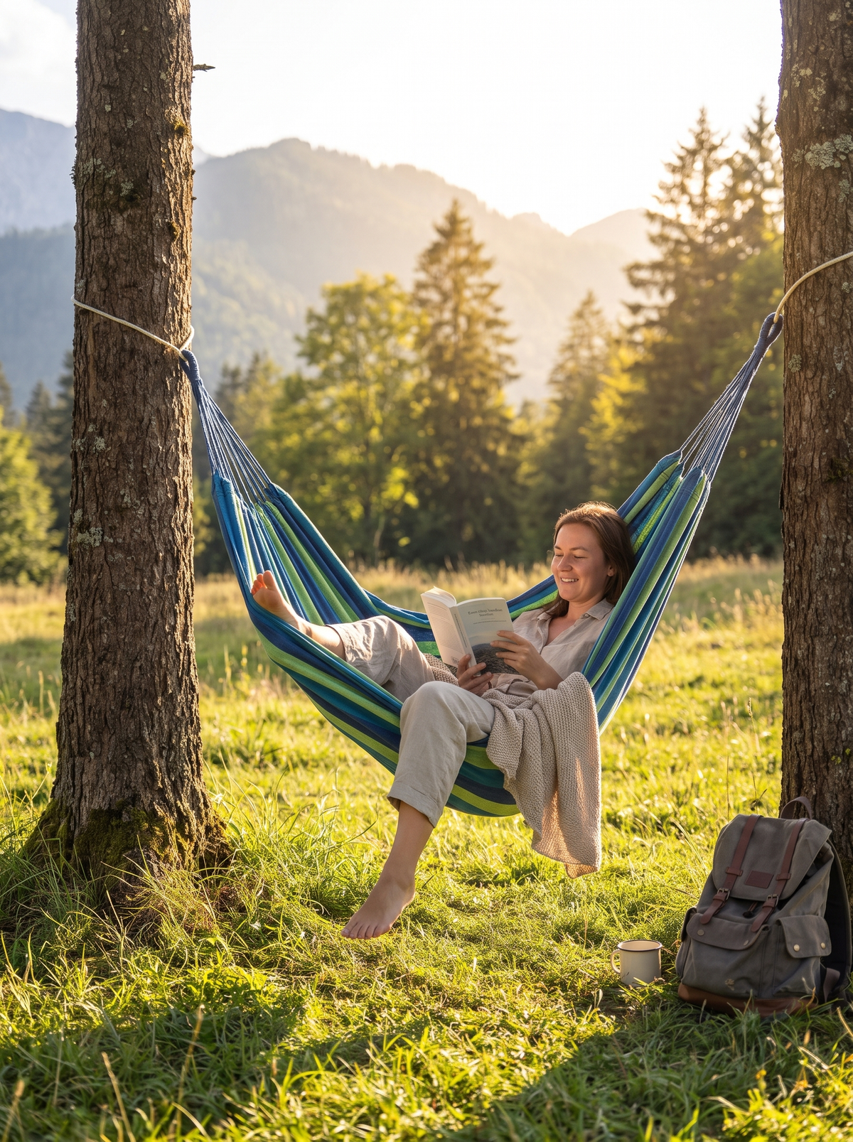 Striped Canvas Double Hammock lifestyle image 1