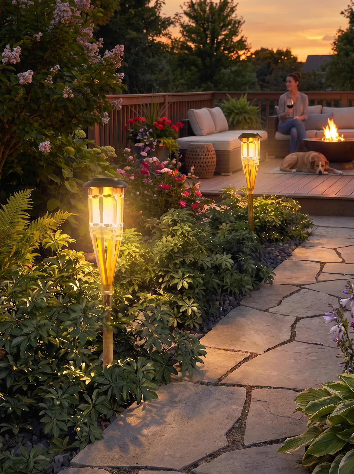 Solar Bamboo Flame Lights 2 Pack lifestyle image 2