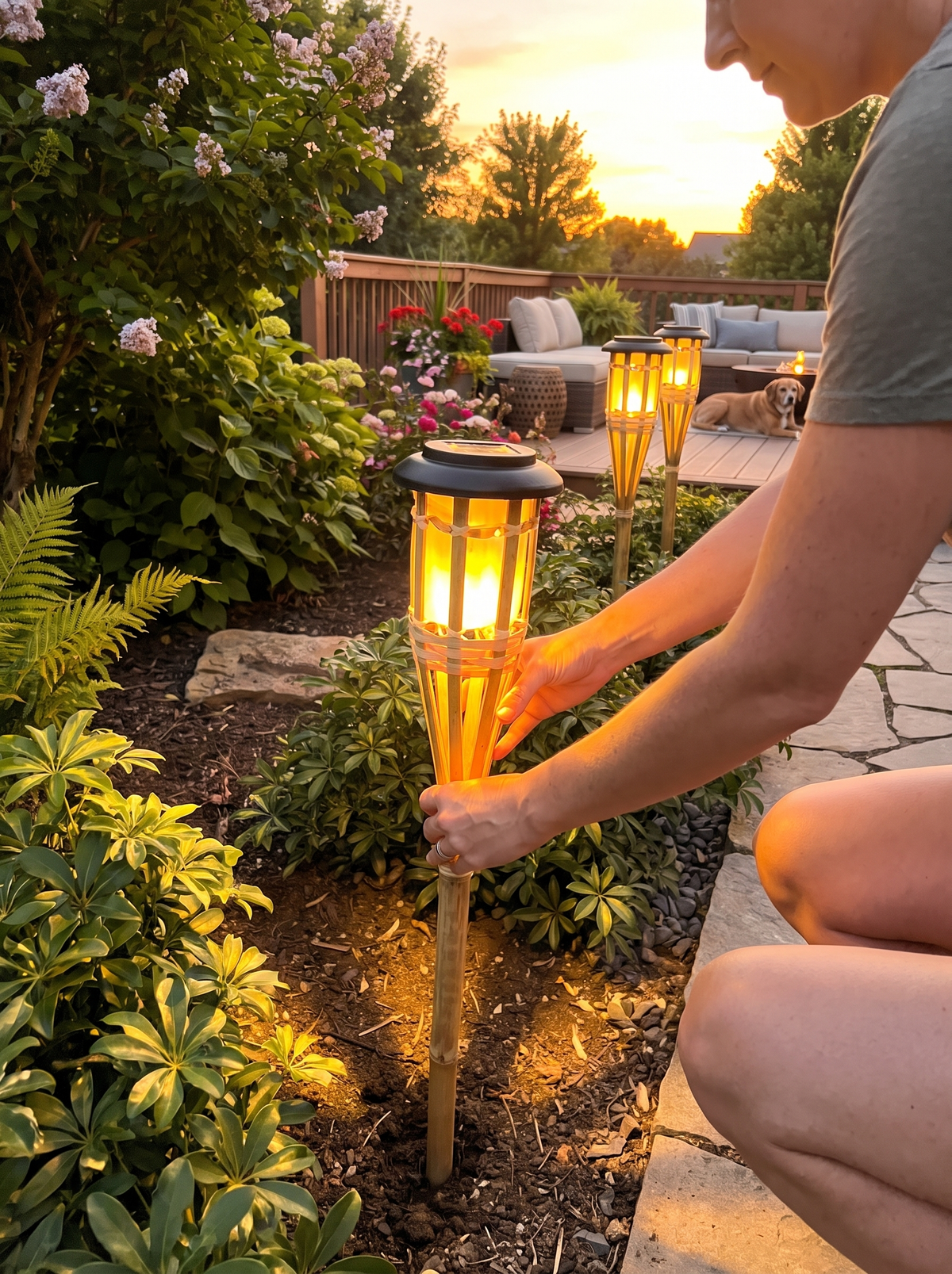 Solar Bamboo Flame Lights 2 Pack lifestyle image 3