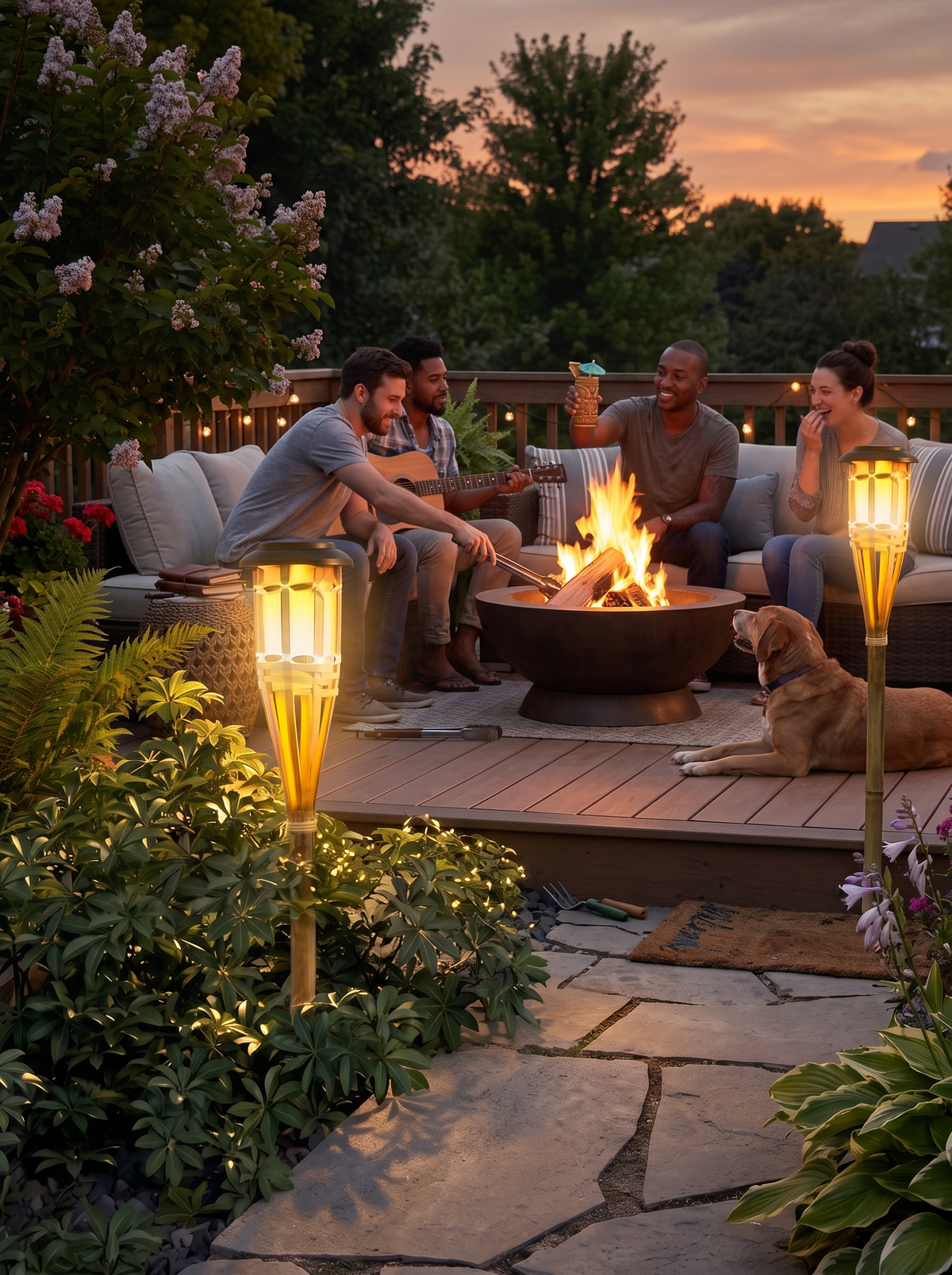 Solar Bamboo Flame Lights 2 Pack lifestyle image 1