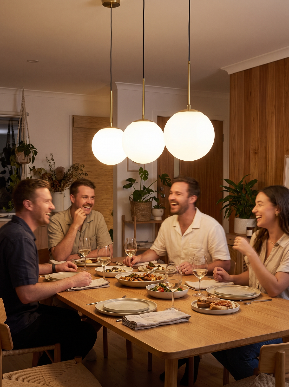 Gold Ball Pendant Light A Row Of Soft Spheres