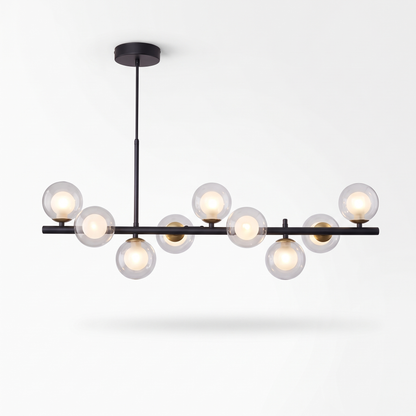 Nine head glass ball chandelier, black body with ball in ball glass shades