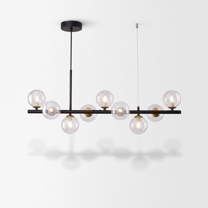 Nine head glass ball chandelier, black body with clear glass shades