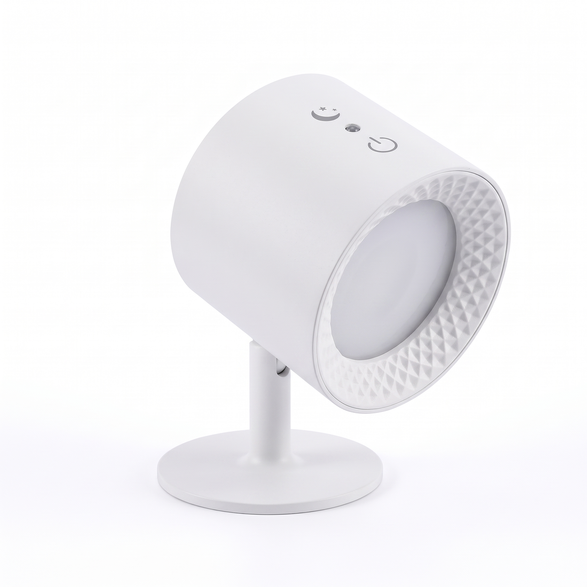 White rechargeable LED wall light mounted on its flat wall plate