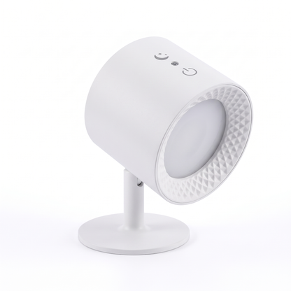 White rechargeable LED wall light mounted on its flat wall plate