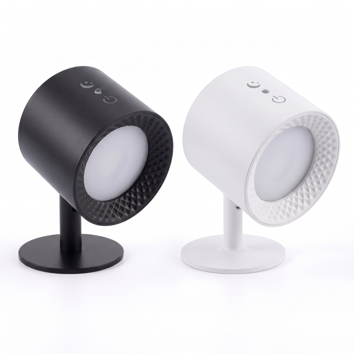 Two pack - black and white rechargeable LED wall lights side by side